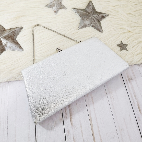 Vintage 60s 70s metallic silver clutch evening bag - Picture 2 of 8